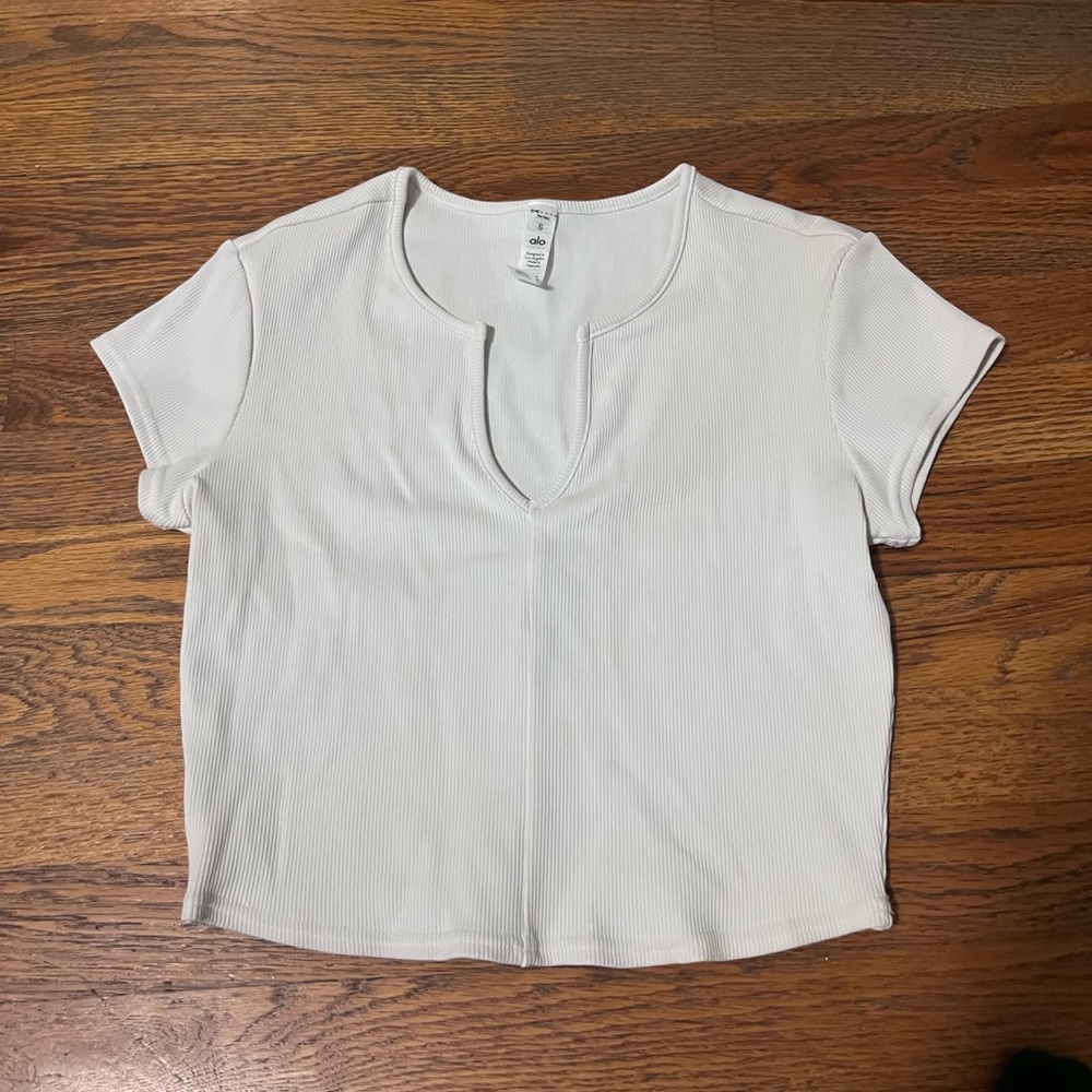 ALO White Ribbed Crop Top